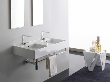 TEOREMA 2.0 - Wall-mounted double ceramic washbasin by Scarabeo Ceramiche - view 2